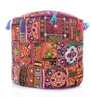 Patchwork Maroon Poufcover Indian Bean Bag Ottoman Ethnic Round Foot Stool Cover