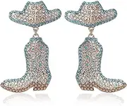 [Fuqimanman2020] Western Earrings Sparkly Rhinestone Cowgirl Cowboy Boot Hat Drop Dangle Earrings Fun Handmade Country Concert Beaded Let’s Go Girls Dangling Earrings For Women Girls