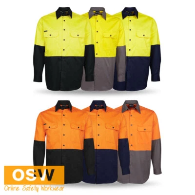 HI VIS Long Sleeves 150g Work Shirt Pre-Shrunk Cooling Gussets Classic Fit 6HWSL