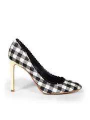 Gingham Print Woven Pumps