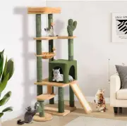 Tall Cactus Cat Tree Tower w/ Self-Grooming Brush, 60In Cute Cat Climbing Tower