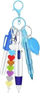 Mydronix Nurse Pen Set, 5 Pcs Badge Accessories: Tip Highlighter, Permanent Marker, Retractable Ball Pen, Nursing Keychain Clip (Blue)