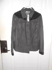 CHICOS Black Denim Jacket with Sequin and Bead Trim Size 3 NWT $139
