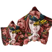 Lady Moth Roses and Death Moth on Beautiful Woman Towel with Hood
