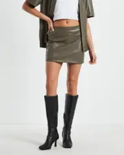 Phoebe Leather Look Mini Skirt in Putty Brown