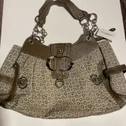 Vng NWT Y2k GUESS Canvas Bag Monogram Shoulder Hobo Bag Ostrich Embossed Brown