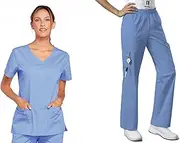 [Cherokee] Nurse Gifts Scrub Set for Women with Our Modern Classic fit V-Neck Top 4727 and Mid Rise Pull-On Cargo Pant 4005