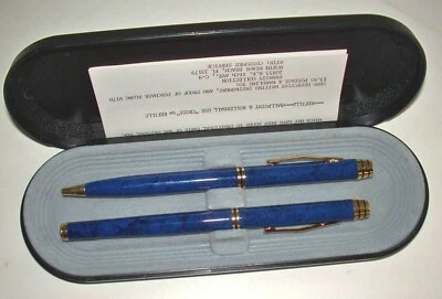 NIB Vintage DYNASTY COLLECTION 2 PC Ball Point & Rollerball Pen Set Royal Blue