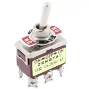 12mm Panel Mounted DPDT ON/OFF/ON Locking Toggle Switch AC 250V 15A T702CW