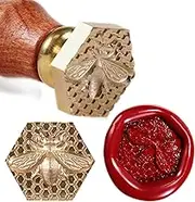 Wax Seal Stamp Kit 3D Bee Stamp with Vintage Wooden Handle for Envelopes Wedding Bottle, Sealing Wax Stamps with Deep-Relief Patterns Beeswax Wrap (Stamp+Handle)