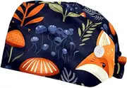 [YTYVAGT] 2-Pc,Scrub Bouffant Caps,Workout Hat with Sweatband Headgear for Women,Flower Leaf Animal Fox