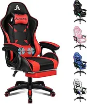 ALFORDSON Gaming Chair with Massage and 150° Recline, Ergonomic Executive Office Chair PU Leather with Footrest, Height Adjustable Racing Chair with SGS Listed Gas-Lift, Max 180kg (Red)
