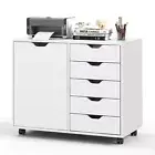 Giantex 5-Drawer Storage Cabinet Mobile Printer Stand Dresser Wheel Modern White