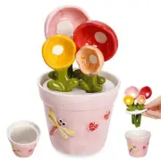Ceramic Measuring Spoons Set in Pot - Flower Cute Measuring Cups Spoons for D...