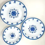 La Nueva MODERNA Enameled Matal Plate Set of 3 Blue Flower Enamelware