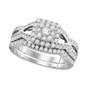 14k White Gold Round Diamond Split-shank Bridal Wedding Ring Set 1 Cttw