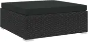 'vidaXL Poly Rattan Outdoor Sectional Footrest with Comfort Cushion - Black, Modular, Weather-Resistant and Durable - Ideal for Garden and Patio Layouts
