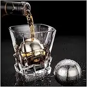 Ecentaur Reusable Stainless Steel Ice Cube Metal Whiskey Stones Ball for Drinks 5.5cm Set of 2