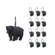 Sunlit Rustic Decorative Shower Curtain Hooks, Black Bear Shower Curta