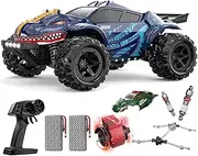 DEERC 9308E 1:16 All Terrain Fast RC Monster Truck 40 KPH for Boys Age 8-12,4WD High Speed RC Dinosaur Truck,2.4Ghz Off-Road Remote Control Cars with 2 Batteries 2 car Shell, Toy Vehicle for Kids