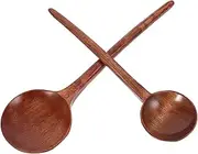 MOLUCKFU 2pcs Ramen Spoon Long Handled Utensil for Cooking Serving Japanese Soups Wood Design for Rice Noodle Dishes Kitchen Accessory
