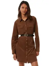 [Forever New Petite] Lucie Long Sleeve Cord Mini Dress in Brown