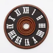 Wood Cuckoo Clock Dial 2 3/4" 70 mm Diameter Brown & Black Raised White Numerals