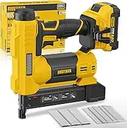 Alloyman 18 Gauge Nail Gun Battery Powered, 2 in 1 Cordless Brad Nailer/Electric Stapler with 2.0Ah Battery and Charger,1000pcs Nails and 500pcs Staples Included for Home Improvement & Woodworking