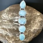 WoMens Blue Larimar Navajo Sterling Silver Ring Size 8 15930
