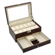 Watch Case Organizer with Jewelry Display - Brown Leather
