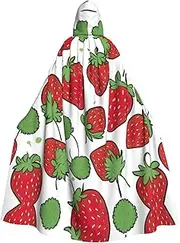 Strawberry Pattern Print Elegant Hooded Cloak For Women Men For Cosplay Carnival Parties Masquerade Events, Black
