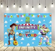 Basifoto Two Infinity and Beyond Backdrop for 2nd Birthday Party Supplies Photo Backgrounds Toy Story Theme Baby Shower Banner 59x38in