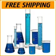 Premium 9-Piece Laboratory Glassware Set: Beakers, Flasks, Graduated Cylinders