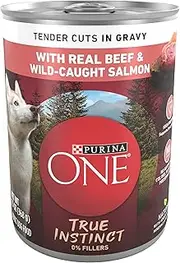 Purina ONE SmartBlend True Instinct Tender Cuts in Gravy With Real Beef & Wild-Caught Salmon Adult Wet Dog Food - Twelve (12) 13 oz. Cans