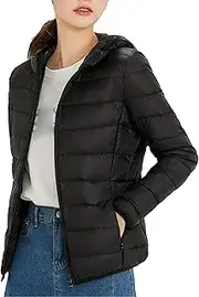 [Generic] Women's Puffer Hooded Fall And Winter Lightweight Jackets Zip Up Quilted Long Sleeve Puffer Coat