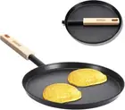 Frying Pan Skillet 8-Inch Flat Griddle Pan, Lightweight Grill Pan with Wooden Ha
