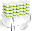 Ice Cube Tray with Lid and Bin, 4 Pack Silicone Plastic Ice Cube Trays for Freez