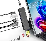 Surface Pro 11/10/9/8/X Docking Station - Surface Pro 9/10/11 Adapter with 4K HDMI, Thunderbolt 4 (8K@30Hz Video+40G Data+100W PD), USB3.0, SD/TF Card Reader Microsoft Surface Pro 11 Docking Station