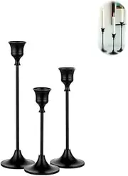 Taper Candle Holders Set,Vintage Modern Decorative Candlestick Holders for Home Decor, Dining, Party, Wedding(Black,3Pcs)