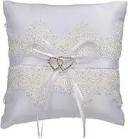 Ciieeo Wedding Ring Pillow - White Lace, Polyester - 15.00X15.00X4.50cm - Ring Bearer Cushion