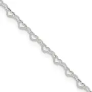 Sterling Silver Heart Charm 9In Plus 1In Ext. Anklet