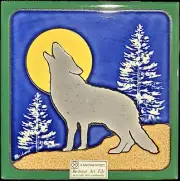 NEW Besheer 6x6 Wolf Howling At Yellow Moon Art Trivet Ceramic Hand Painted