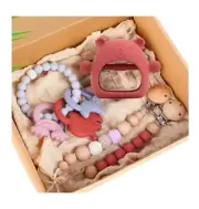 Silicone Ring Bear Teether Set with 2 Pacifier Clips - Perfect for Babies!
