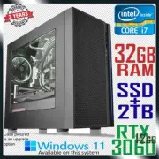 Core i7 Quad RTX 3060 Gaming PC Computer 32GB RAM SSD + 2TB Intel Desktop System