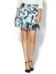 NWT $242 Size 4 Parker Blue Slate Floral Haze Carina Pleated A Line Mini Skirt