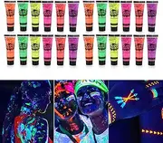 24 Tubes 10ml/0.34oz Art Body Paint Glow in UV Light Face & Body Paint with 6 Colors Glow Blacklight Neon Fluorescent for Party Clubbing Festival Halloween Makeup BBZY