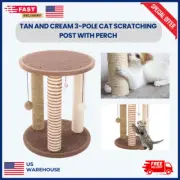 Tan and Cream 3-Pole Cat Scratching Post with Perch