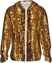 [JHLMN] UPF 50+ Sun Protection Hoodie Jacket Full Zip Long Sleeve Sun Shirt Gold Sequin Sparkle Fishing Shirt