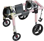4 Wheels Dog Wheelchair Mobility Aids, Lightweight Aluminum Pet Mobility Wheel Chair, Adjustable Paralyzed Pets Assisted Walk Brace, Pet Front/Back Legs Rehabilitation Aid(Pink,Small)