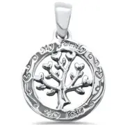 Plain 'My Family My Love' Tree Of Life .925 Sterling Silver Pendant